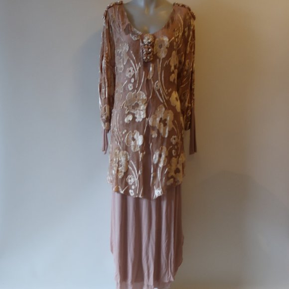 WOMENS HOLLY SHARP BLUSH NUDE FLORAL VELVET LONG SLEEVE MAXI DRESS M * - Picture 2 of 14